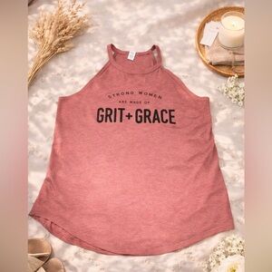 Women’s Halter Tank Top L -Pink “Grit + Grace” Graphic Sleeveless Casual EUC